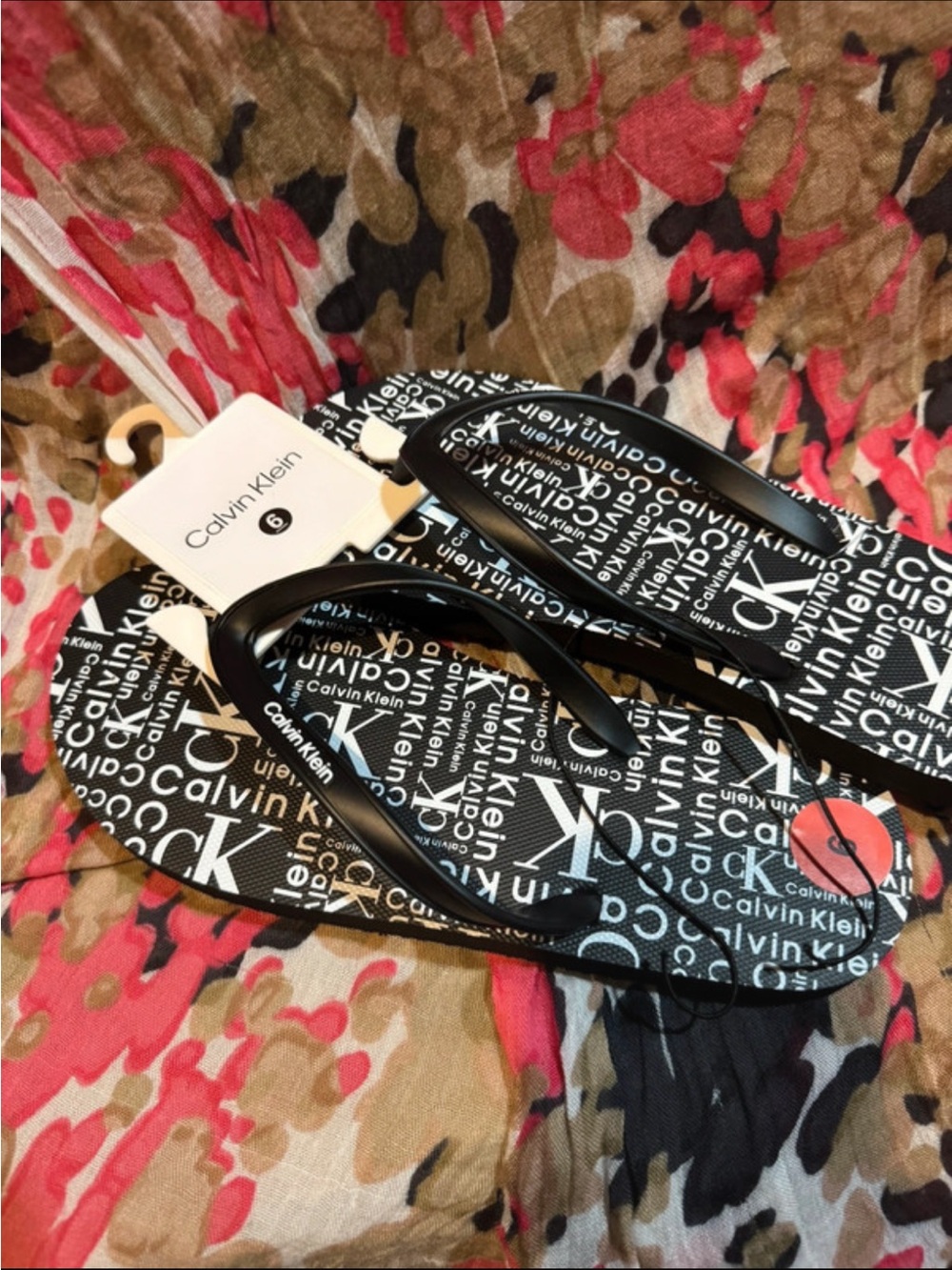 New CK Calvin Klein Black Logo Flip Flops Size 6